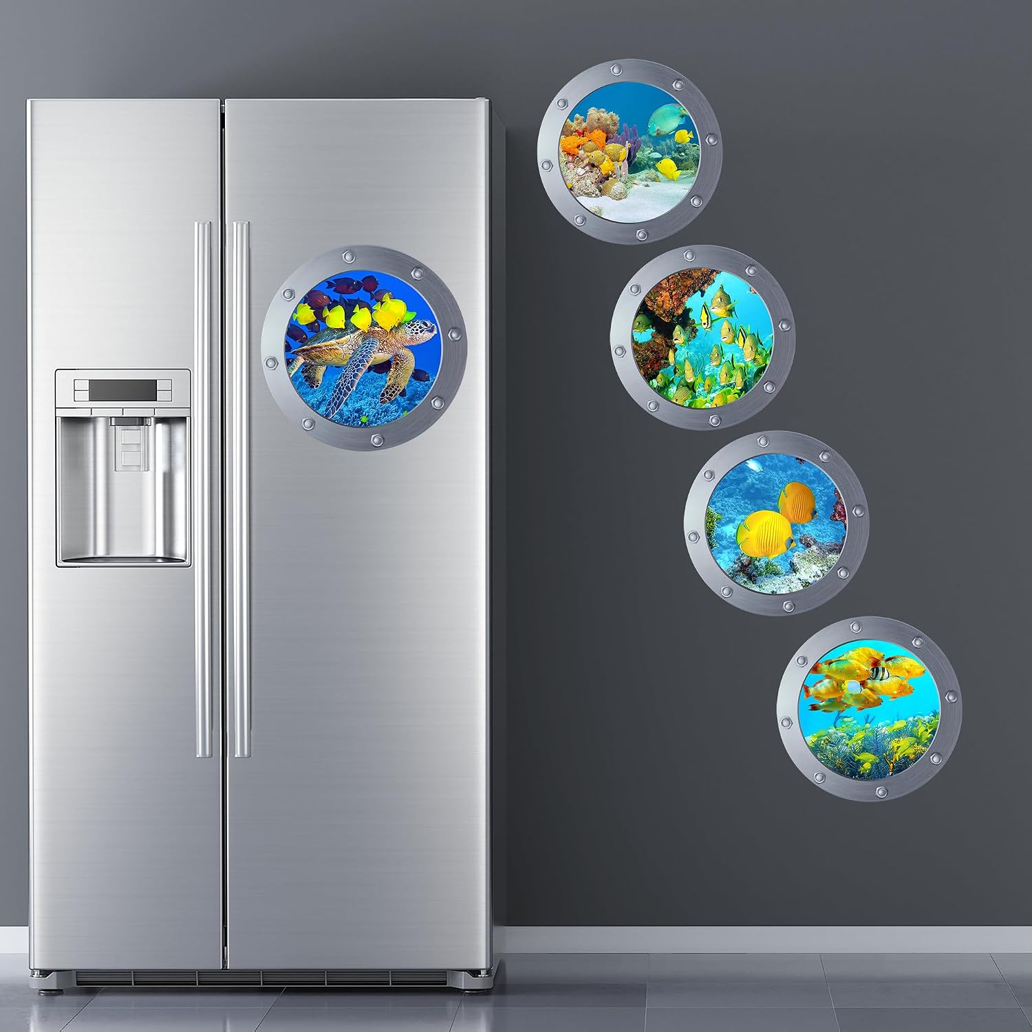 Ocean World Wall Window Stickers, 11 Inches Porthole 3D Sea Turtle, Shark, Dolphin Window Sticker Wall Window Decor (Set of 5) image 4