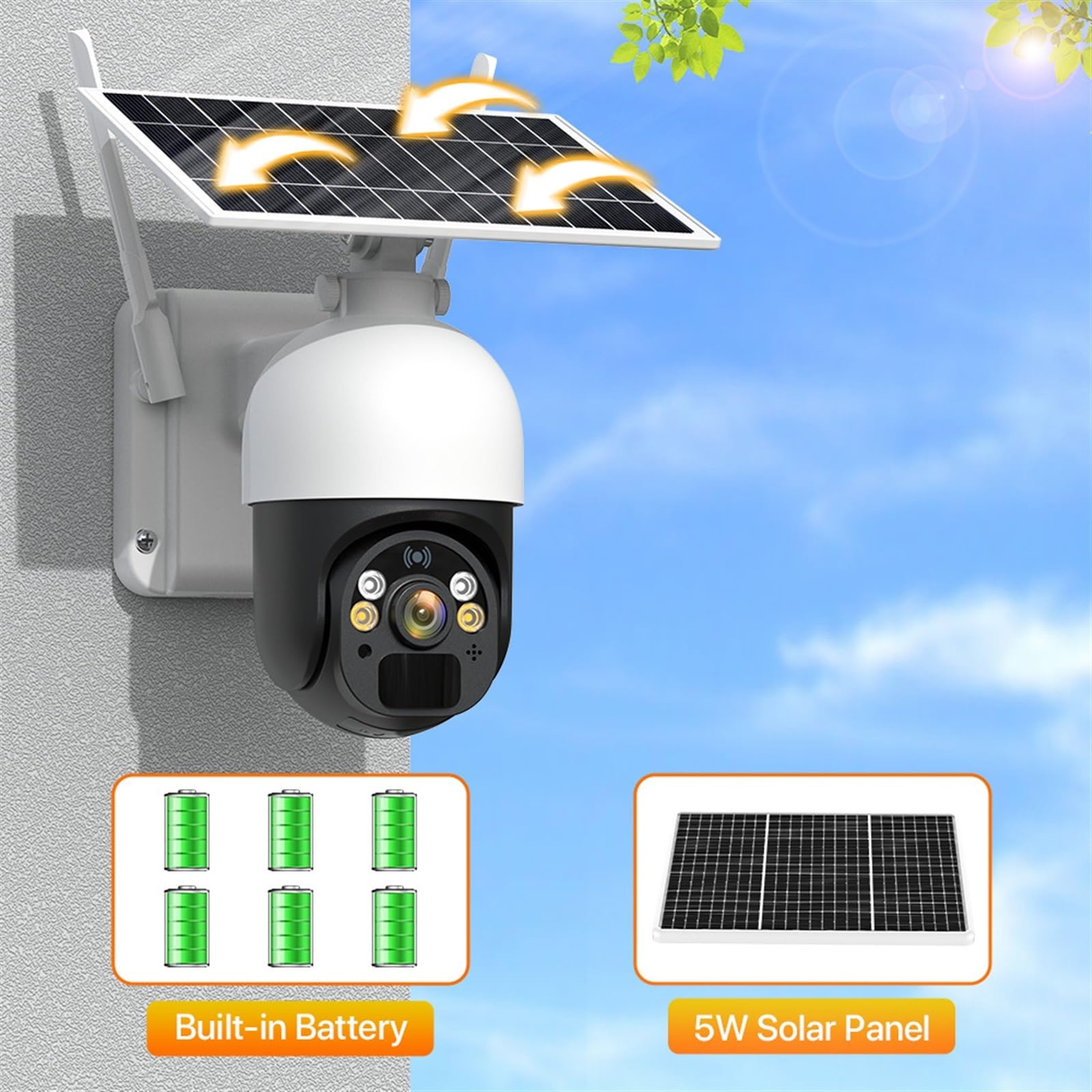 cámara de seguridad gran angular, Cámara Solar Con Tarjeta SIM 4G, Batería Integrada, Cámara IP For Exteriores, 2K, WIFI, Cámara PTZ De Seguridad Inalámbrica, Vigilancia De Movimiento PIR con diseño d