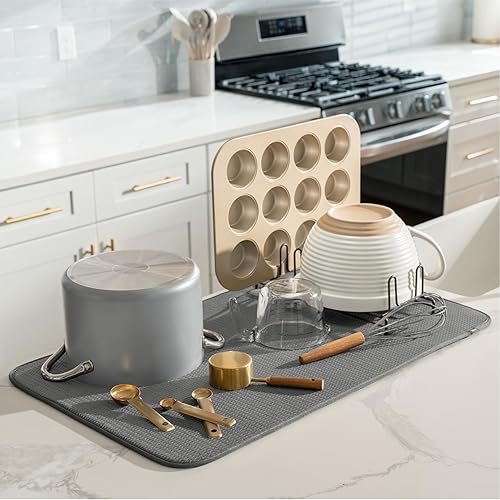 Miniatura 39 de S&T INC. Tapete de microfibra para secado de platos, reversible y absorbente para cocina, de 16 x 18 pulgadas, color negro