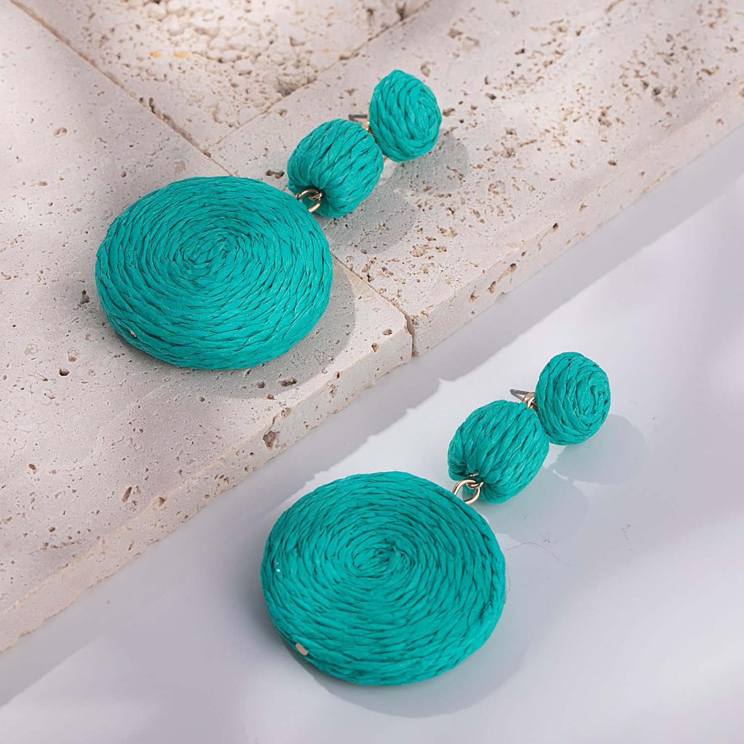 Statement Raffia Boho Round Dangle Ball Earrings - Cute Handmade Summer Bohemian Dangling Jewelry for Women - Image 5