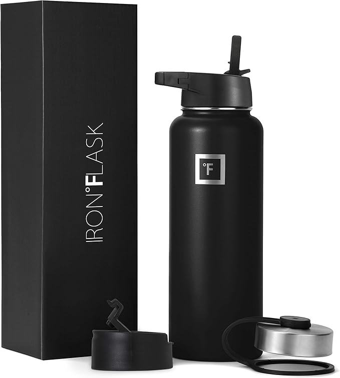Iron Flask Sports Water Bottle 40 Oz, 3 Lids (Straw Lid