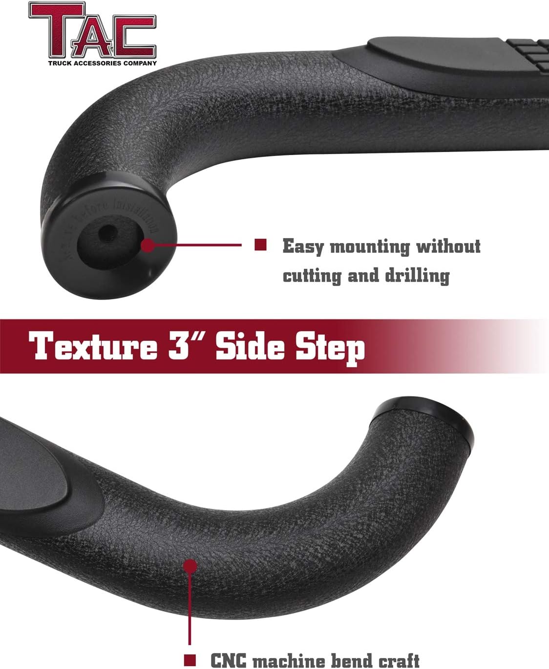 TAC Side Steps Running Boards Compatible with 2007-2018 Jeep Wrangler JK 2 Door SUV 3” Texture Black Side Bars Nerf Bars Off Road Accessories