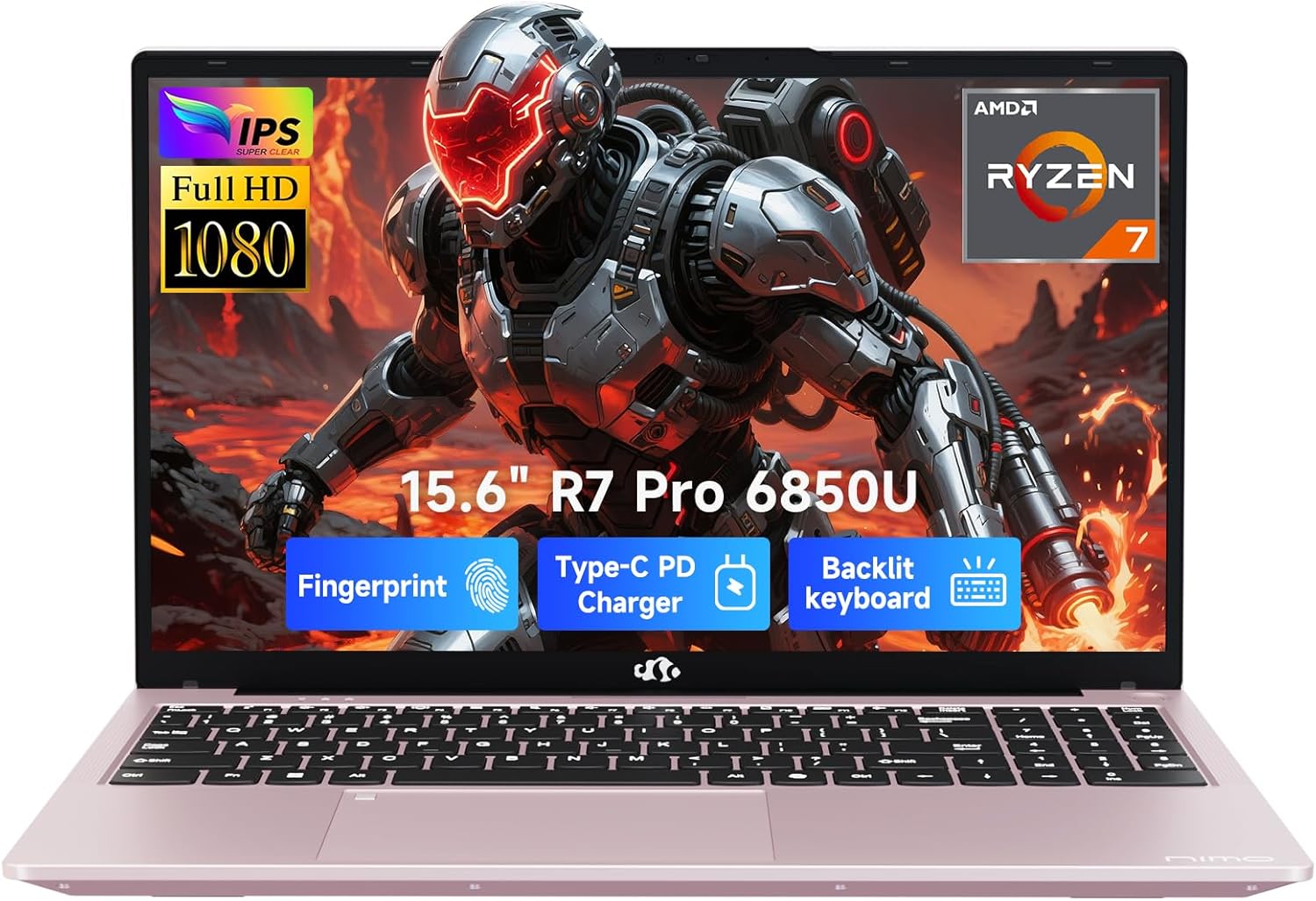 NIMO 15.6″ Light-Gaming-Laptop, 8 Cores AMD Ryzen 7 Pro 6850U 16GB LPDDR5 RAM 512GB SSD (Beat i7-1360P Up to 4.7GHz) AMD Radeon 680M GPU IPS FHD Computer with 100W Type-C Charger Fingerprint BK
