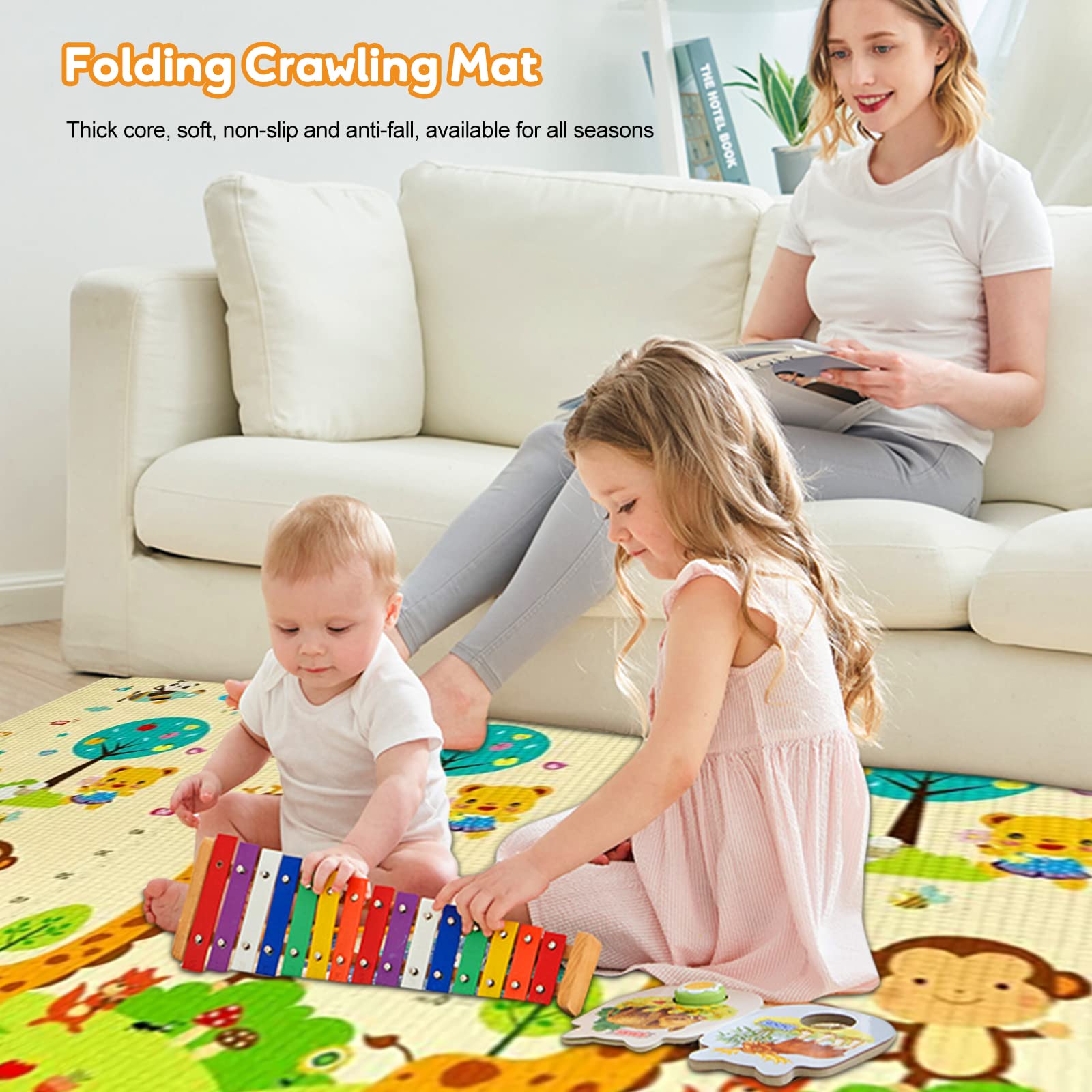 Ergocar Tappeto per Bambini, XPE Tappetino da Gioco Pieghevole, Tappeto Gioco Neonato con Motivo Animale, Impermeabile e Reversibile Tappeto per Camera per Bambini