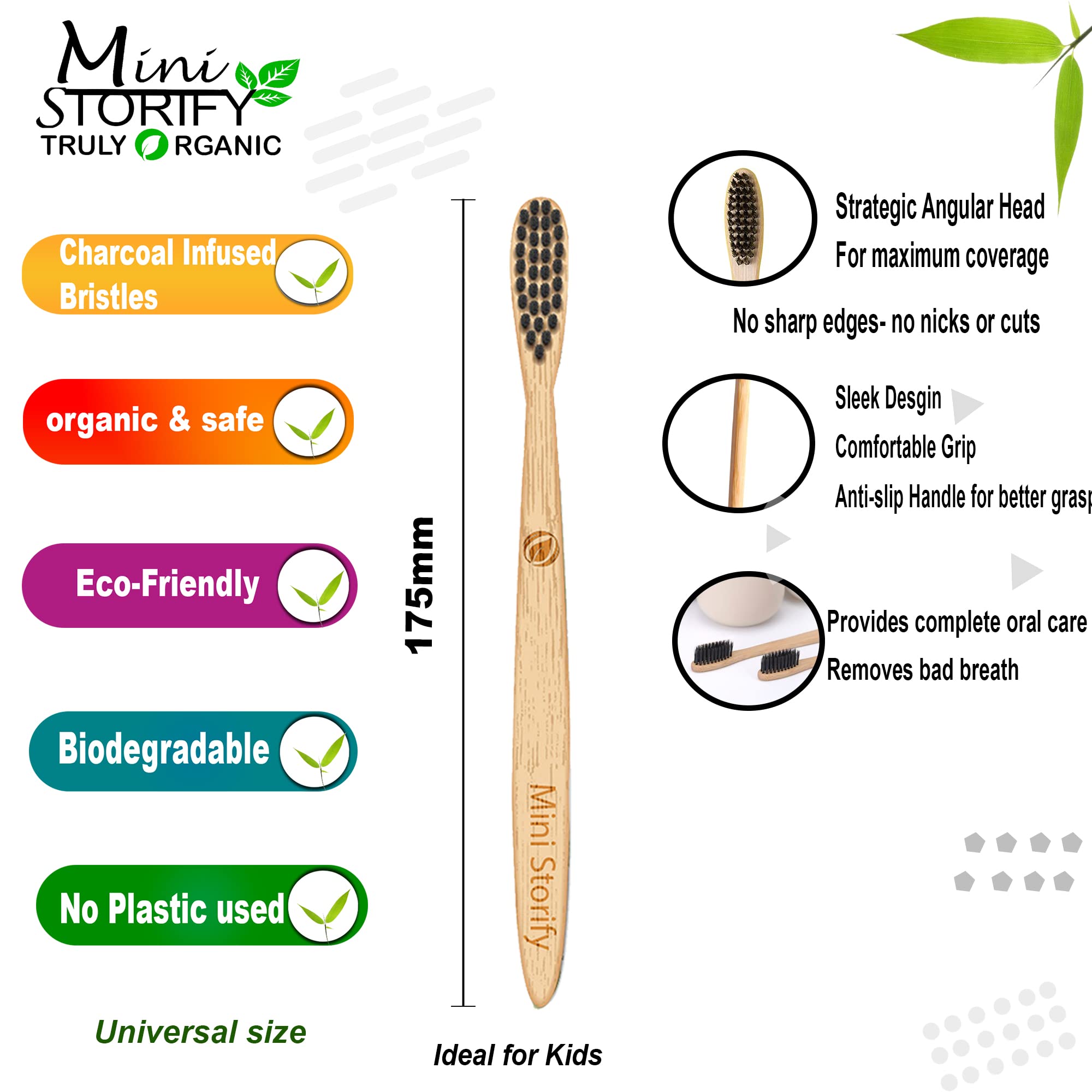 Mini Storify Truly Organic 1.Bamboo Cotton ear buds/swabs|80 Stems|1.Kids bamboo tooth brush-Oral Cleaning, |1.bamboo travel case|2.Loufah/loofah Pad, Sponge Body scrubber|6.Bamboo Straw (8")(PACK-11) - Image 2 thumbnail