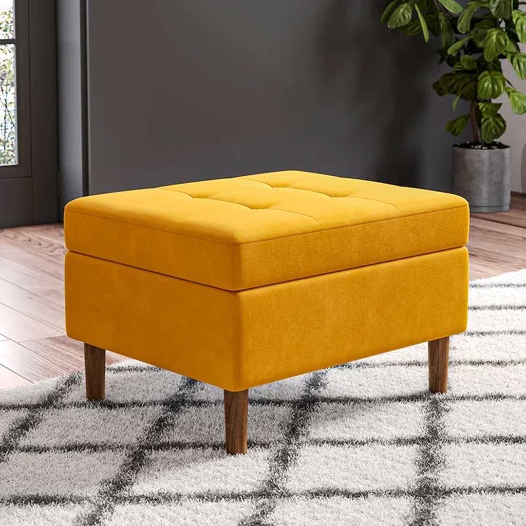 A to Z Furniture Scotia Velvet Tufted Storage Ottoman Footstool, Mustard