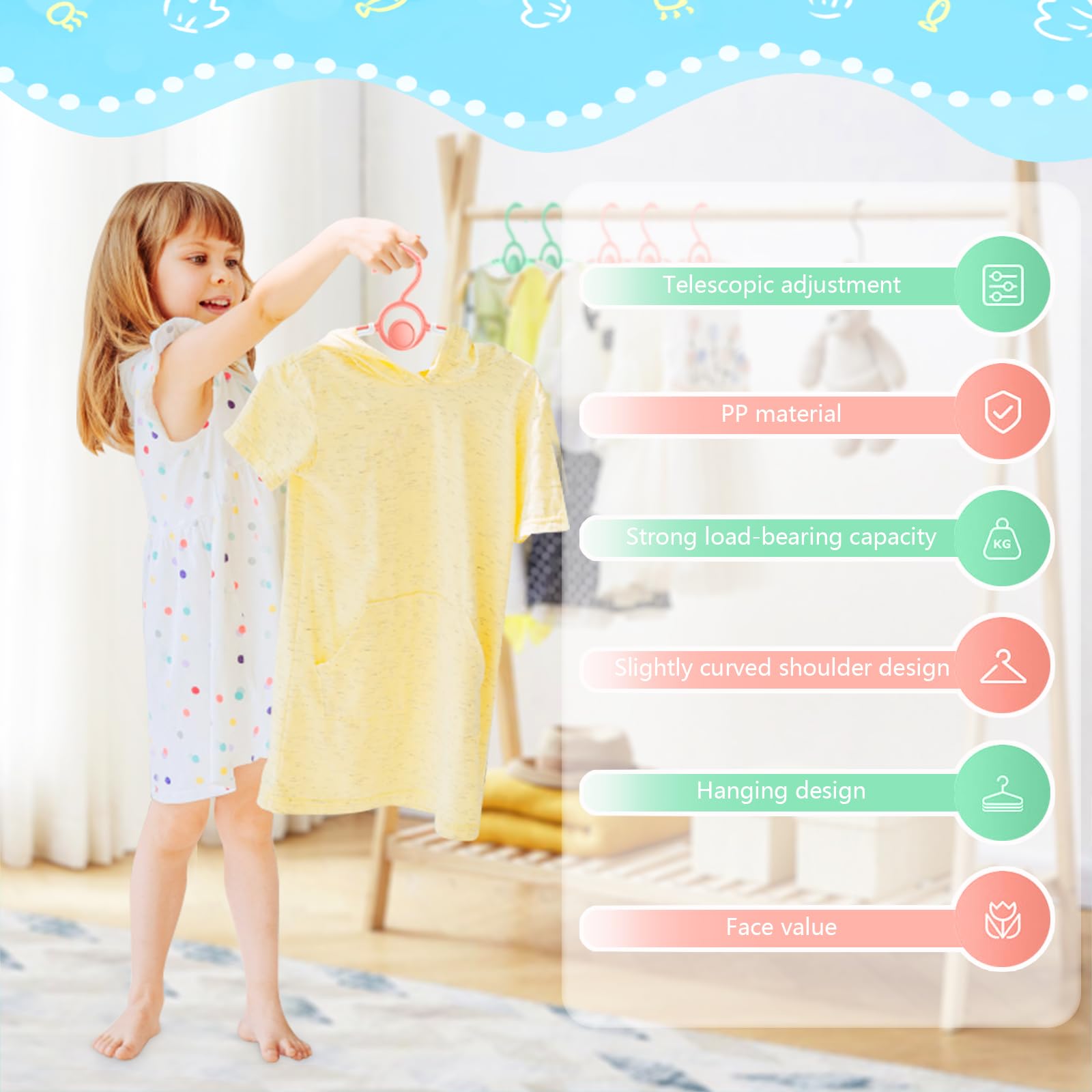 Appendiabiti Bambini In Legno - 20 Pezzi Impilabili Antiscivolo - Per Maglioni, Pantaloni E Vestiti - Foto 5