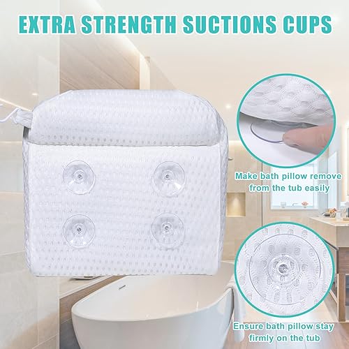 Miniatura 6 de Almohada de bañera, almohada de baño para bañera con ventosas antideslizantes y cómoda almohada de baño de malla de aire 4D para mujeres y hombres
