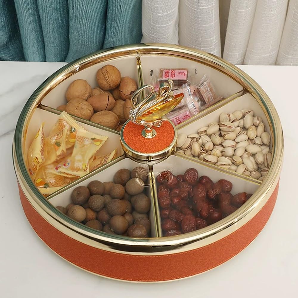 Snack-Serviertablett, leichte, luxuriöse Metall-Servierschalen, Geteilte Servierschalen mit transparentem Deckel, 6 abnehmbare Snackschalen, Relish-Tablett für Süßigkeiten und Nüsse, Chips