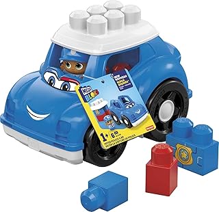 Mega Bloks Peter Police Car Building Set with 1 Police Car, 1 Block Buddies Police Officer and 4 Big Building Blocks, Toy Gift Set for Ages 1 and Up
