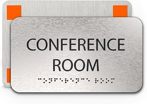 ADASigns - Letrero para sala de conferencias, 7 pulgadas de ancho x 4 pulgadas de alto, aluminio cepillado duradero con braille de grado 2, fácil