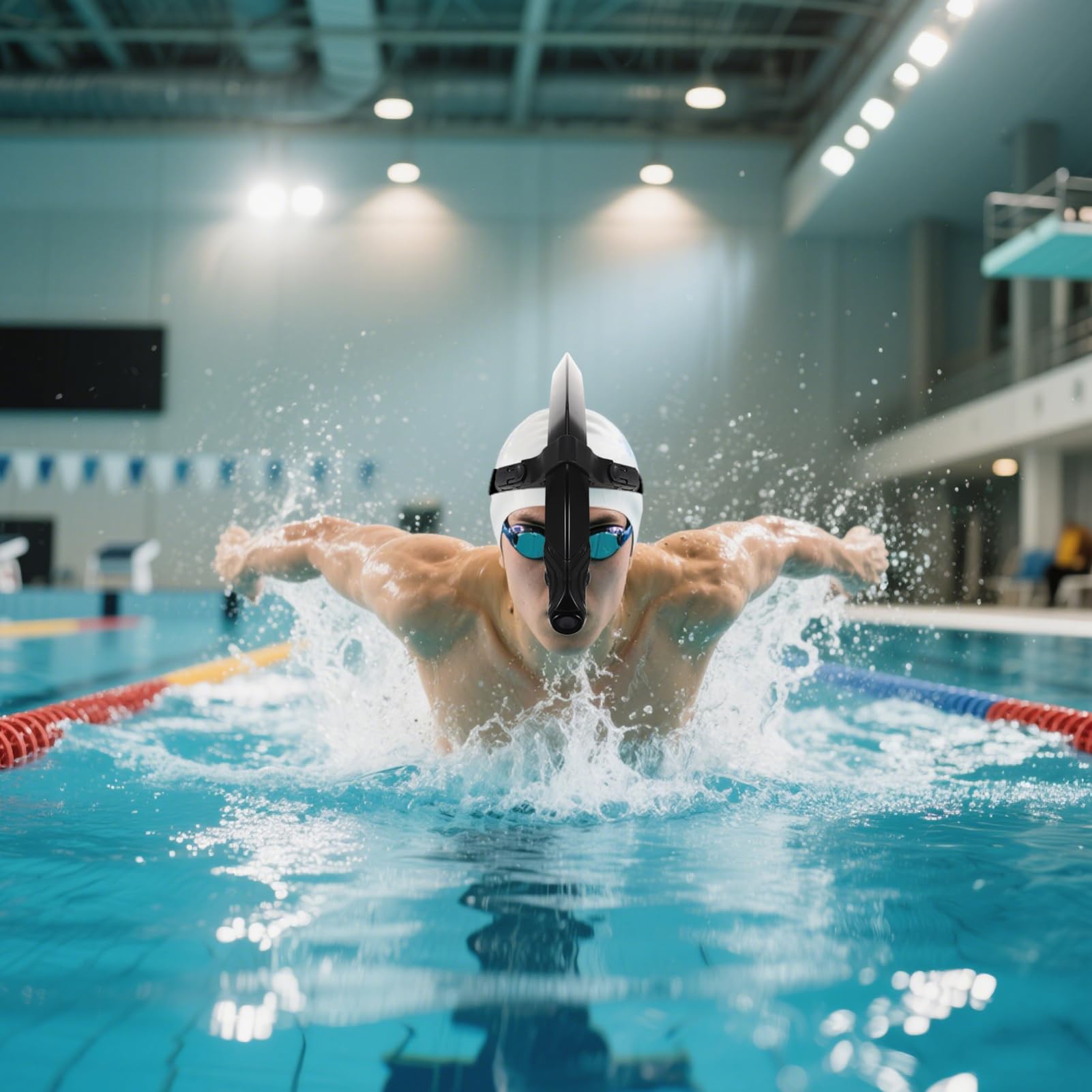 Esnórquel de Natación Frontal Diseño Semiseco, Respiración Húmeda, Boquilla de Silicona y Correa Ajustable para Entrenamiento en Piscina y Aguas Abiertas