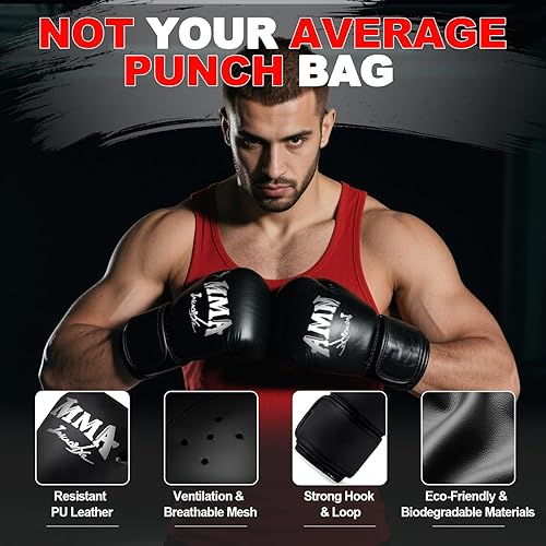 Miniatura 6 de Punching Bag Set for Adults, 4FT Heavy Boxing Bag Set with 12 OZ Boxing Gloves, Suitable for MMA Karate Kickboxing Boxing Muay Thai Training at Home