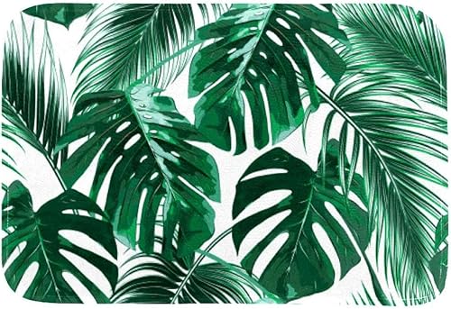 Tapete verde con hojas tropicales para todas las estaciones, resistente a las manchas y a la decoloración, de perfil bajo, para interiores y