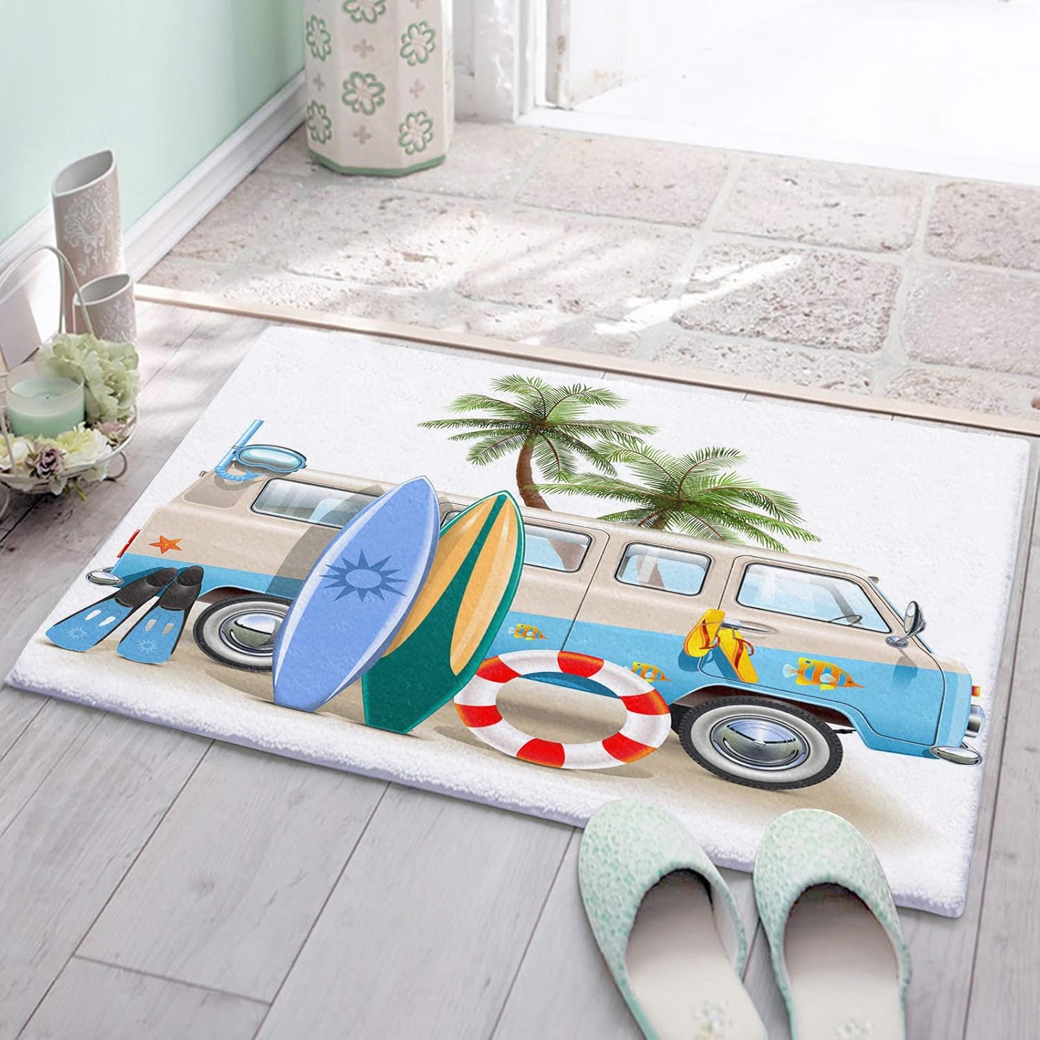 Chaven Home Summer RV Surfboard Coconut Bathroom Shag Mat