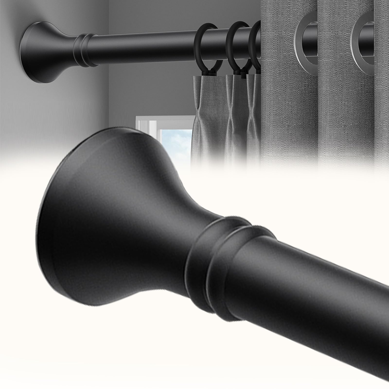 1PC Telescopic Curtain Rod, 40 to 500 cm Adjustable Heavy Duty Tension Rods, No Drill Shower Curtain Rods for Bathroom Closet and Bedroom(Black,50-75cm)