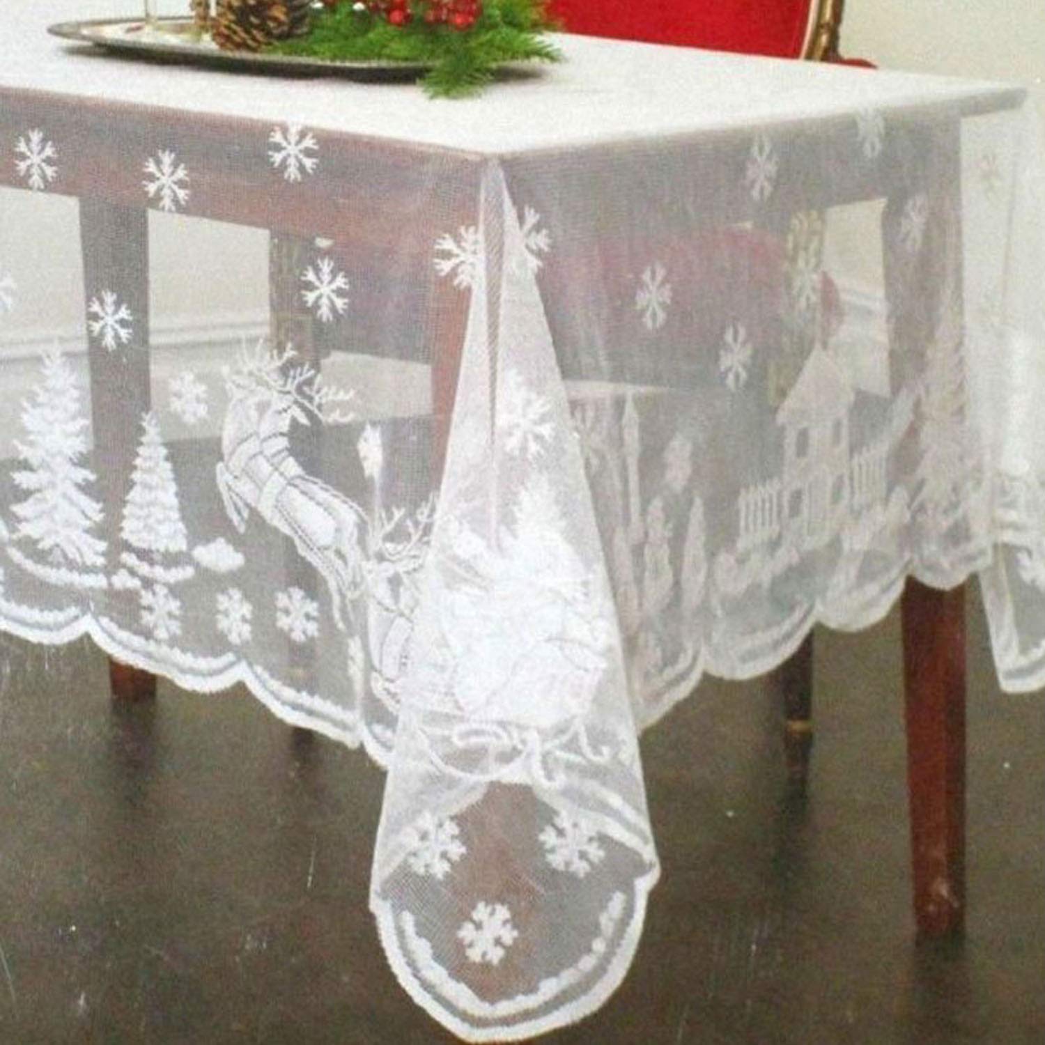 White Tablecloths for Rectangle Tables 60 x 102, Lace Tablecloth Rectangular Wedding Lace Tablecloth Snowflake Lace Table Cover White Lace Tablecloth for Wedding Holiday Festival Home Decortions
