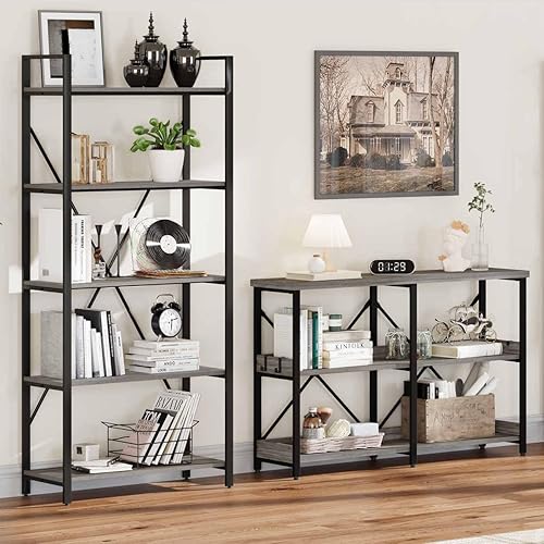 Miniatura 7 de BON AUGURE Mesa consola industrial para sofá detrás del sofá, mesa de entrada de metal de madera con estantes, mesas estrechas de 3 niveles para