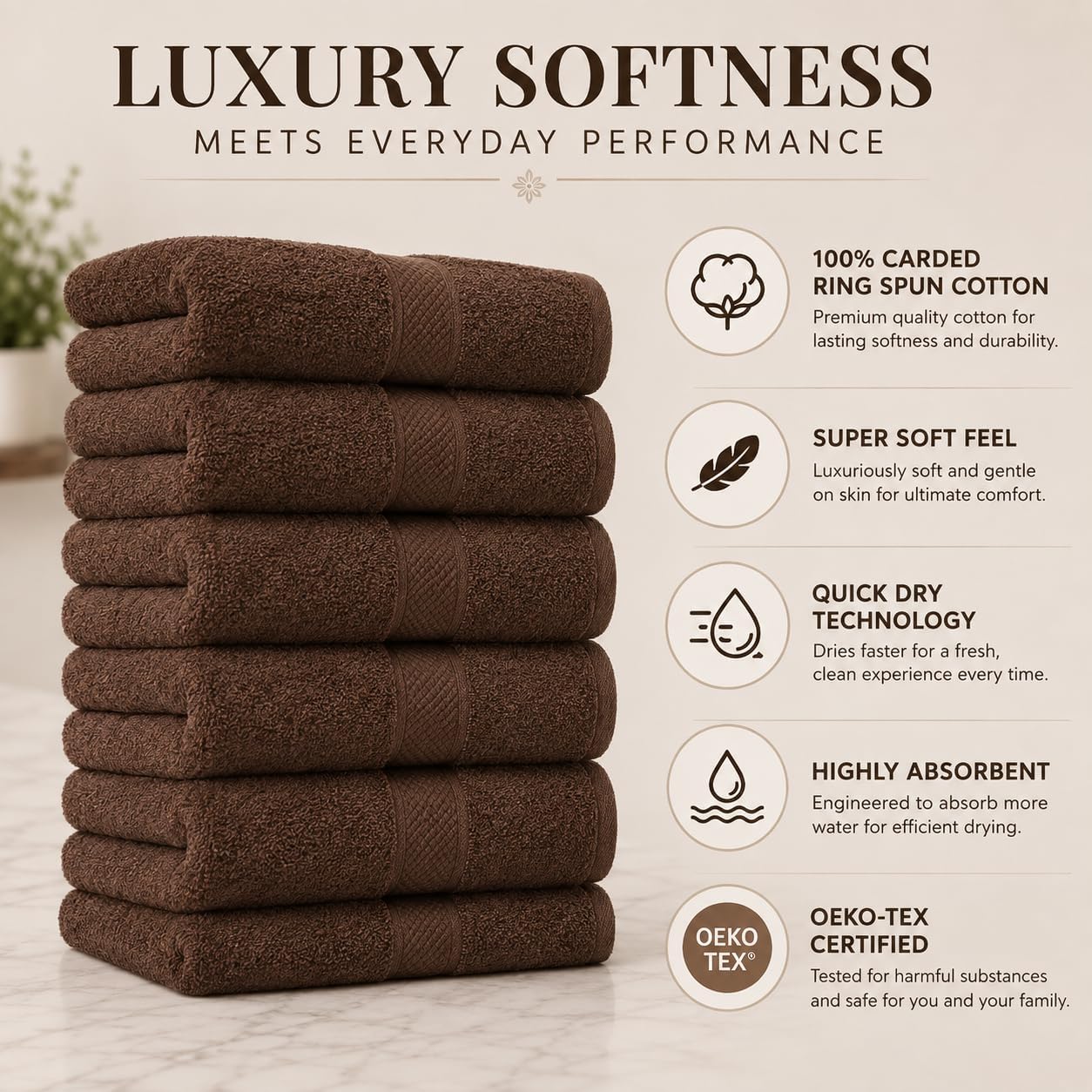 Hand Towels 28" L x 16" W Pack of 6 (Dark Brown)