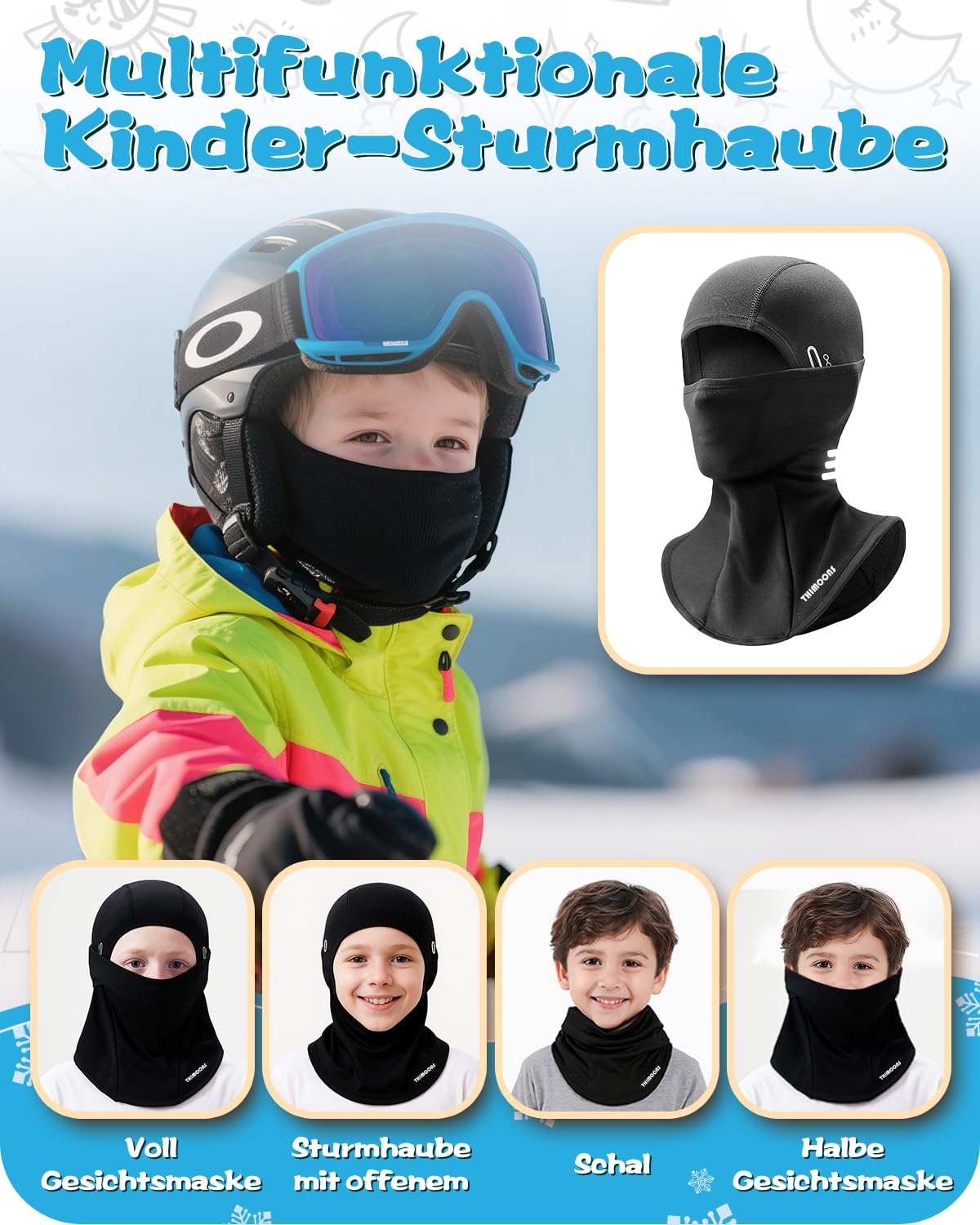 Kominiarka dziecięca na zimę, wiatroszczelna, ciepła kominiarka, z odblaskami, na rower, snowboard, narty, dla chłopców i dziewczynek