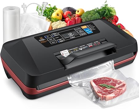 Vacuum Sealer for Food Upgraded 230W 95KPa 10-in-1 Food Sealer with Dual Heat Seal, Ergonomic Handle, Built-in Cutter, Hose, and Bags 1 Roll + 10 Pre-cut
