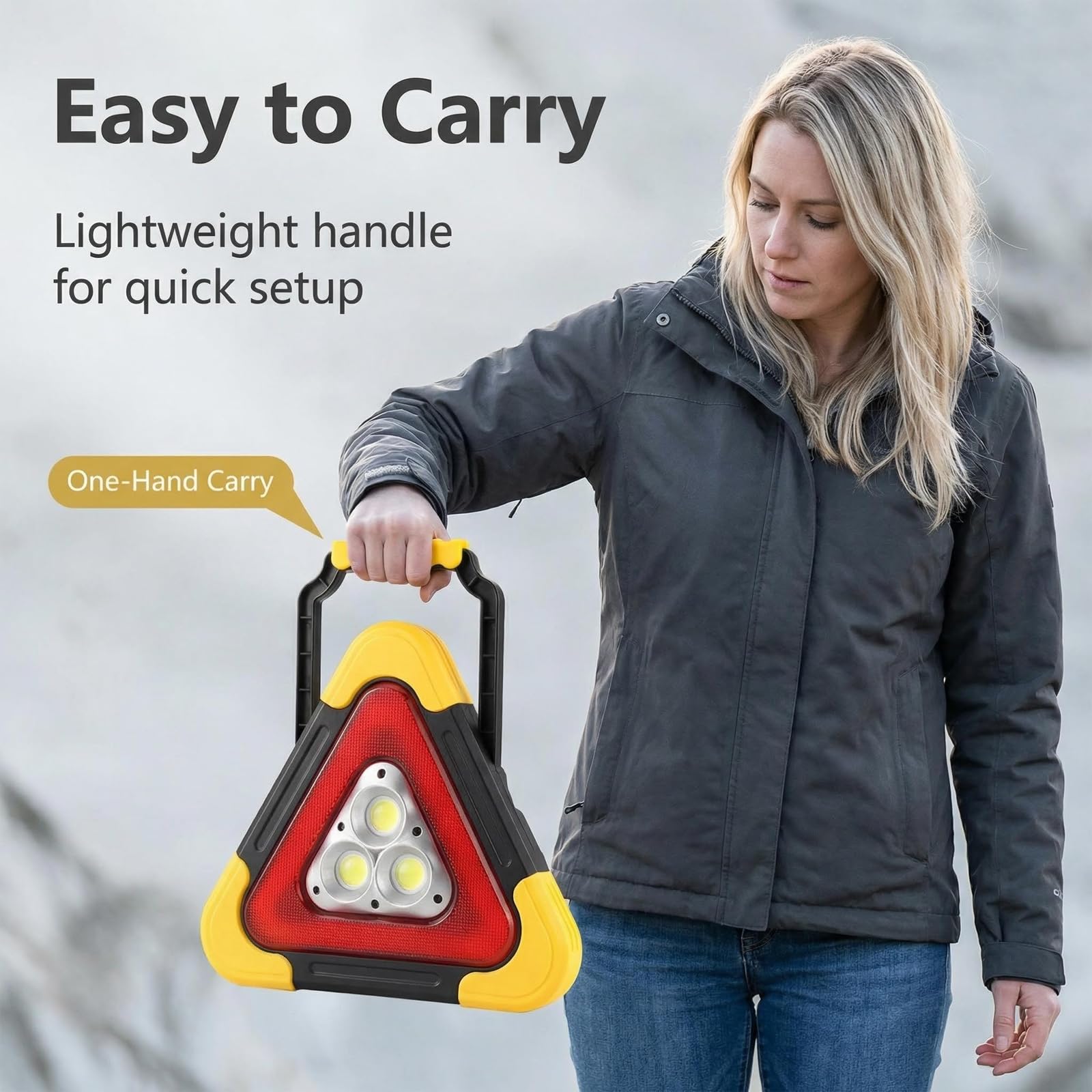 Triangolo di Emergenza per Auto XL 27cm – 1500 Lumen, LED COB+36 LED, Ricaricabile Solare/USB, 3 modalità, IP65 Impermeabile, per Avviso Guasto, Sicurezza Stradale