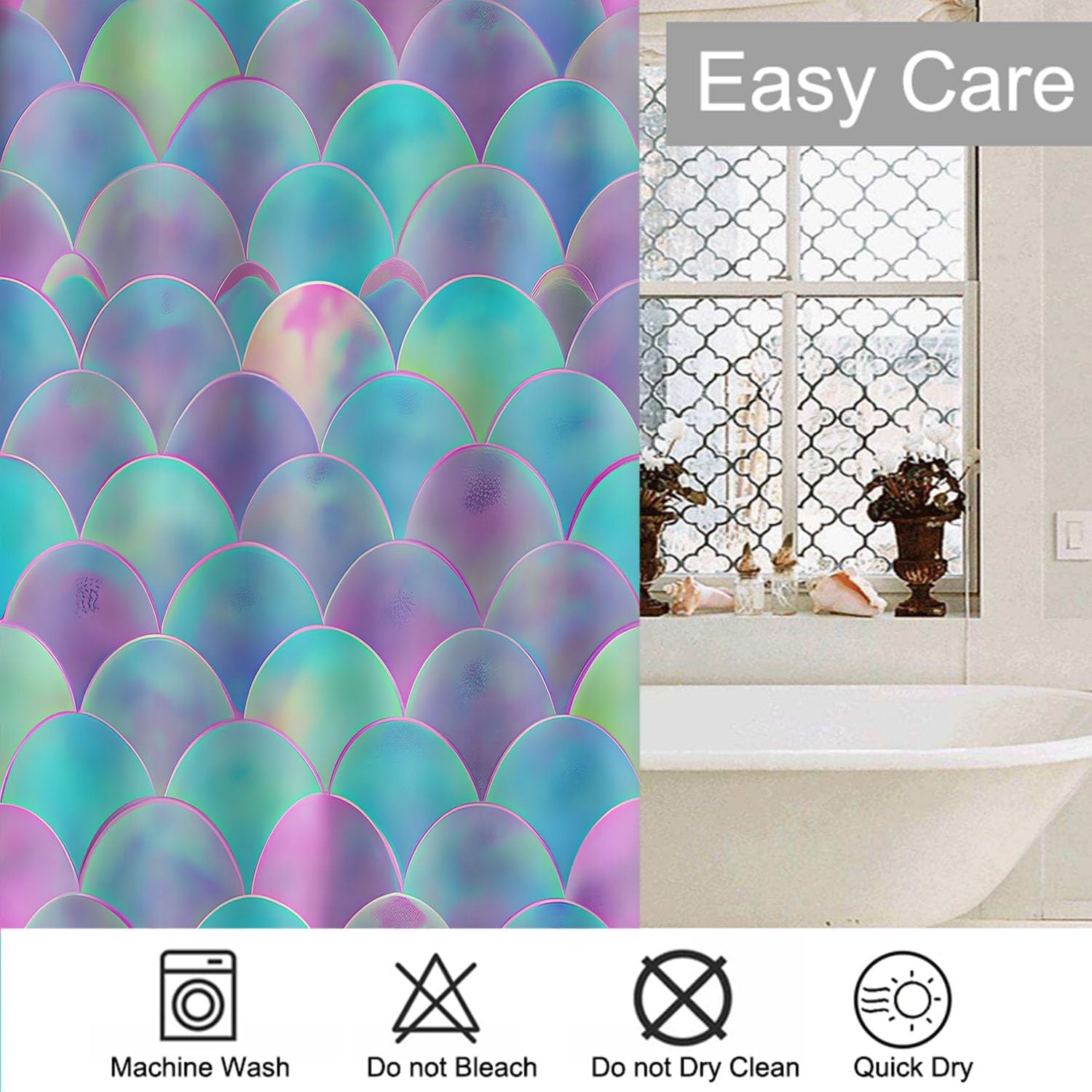 Moslion Blue Purple Mermaid Sequin Bathroom Curtains Home Decoration Waterproof Fabric Shower Curtain with Hooks 72x72 Inch
