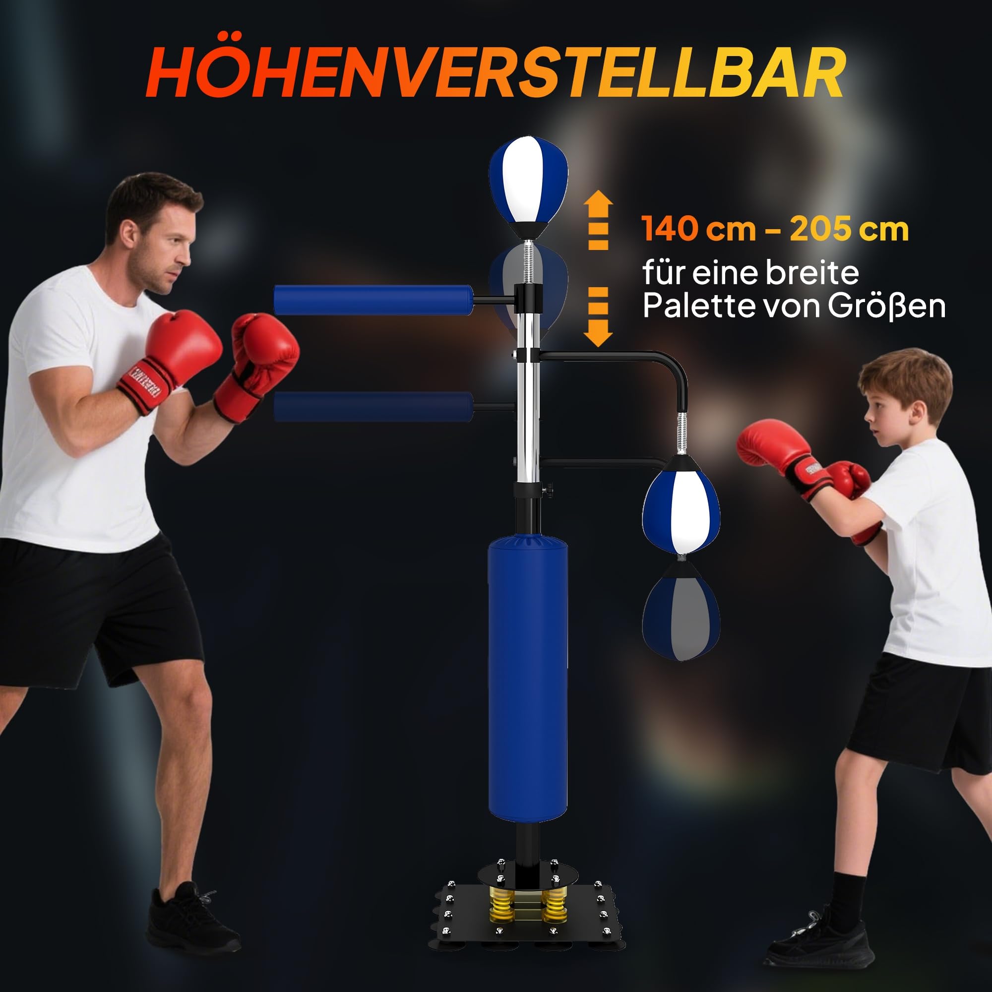 SPORTNOW Boxsack freistehend 140-205cm aufblasbarer Standboxsack mit Pumpe, Saugfuß 2 Reflexsbälle Punchingball Set höhenverstellbar Kickboxsack Speed Ball für Erwachsene Jugendliche Krafttraining