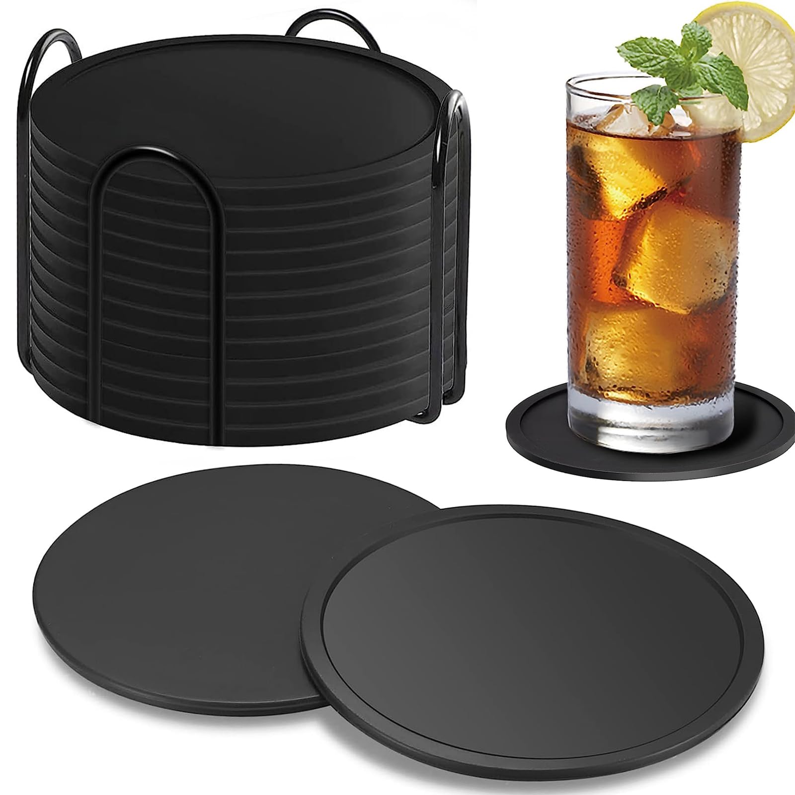 Support à Dessous De Verre En Fer - Noir - 11,2 X 11,2 X 6,3 Cm - Pour Ranger Et Organiser Dessous De Verre, Tapis De Cuisine - Gain De Place
