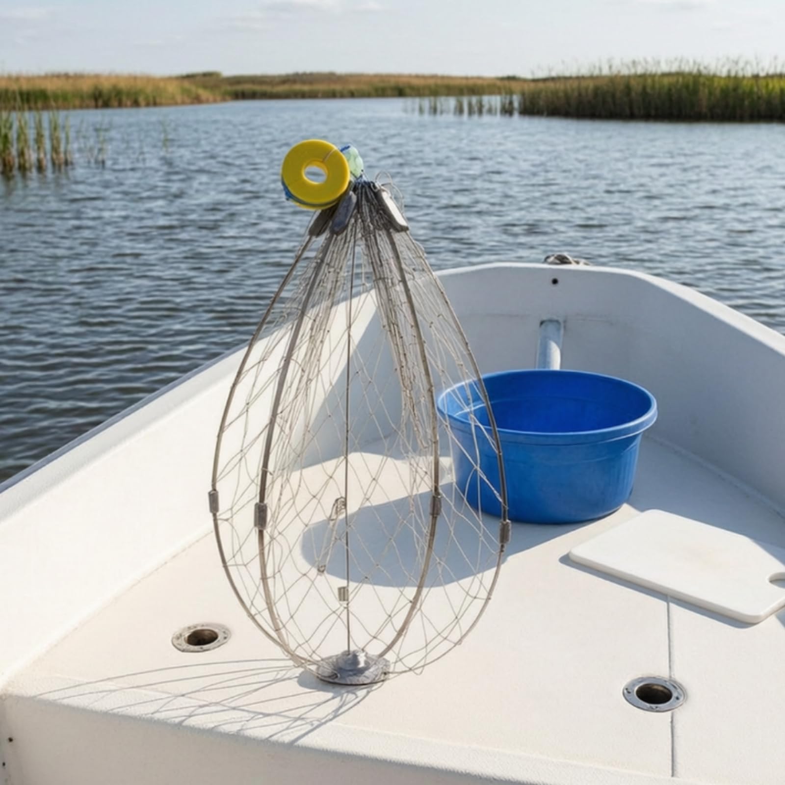 Rete da Pesca Pieghevole Robusta | Telaio in Acciaio Inossidabile Antiruggine, trappola per Granchi con Base Zavorrata, Compatta, Rete da Pesca con Clip