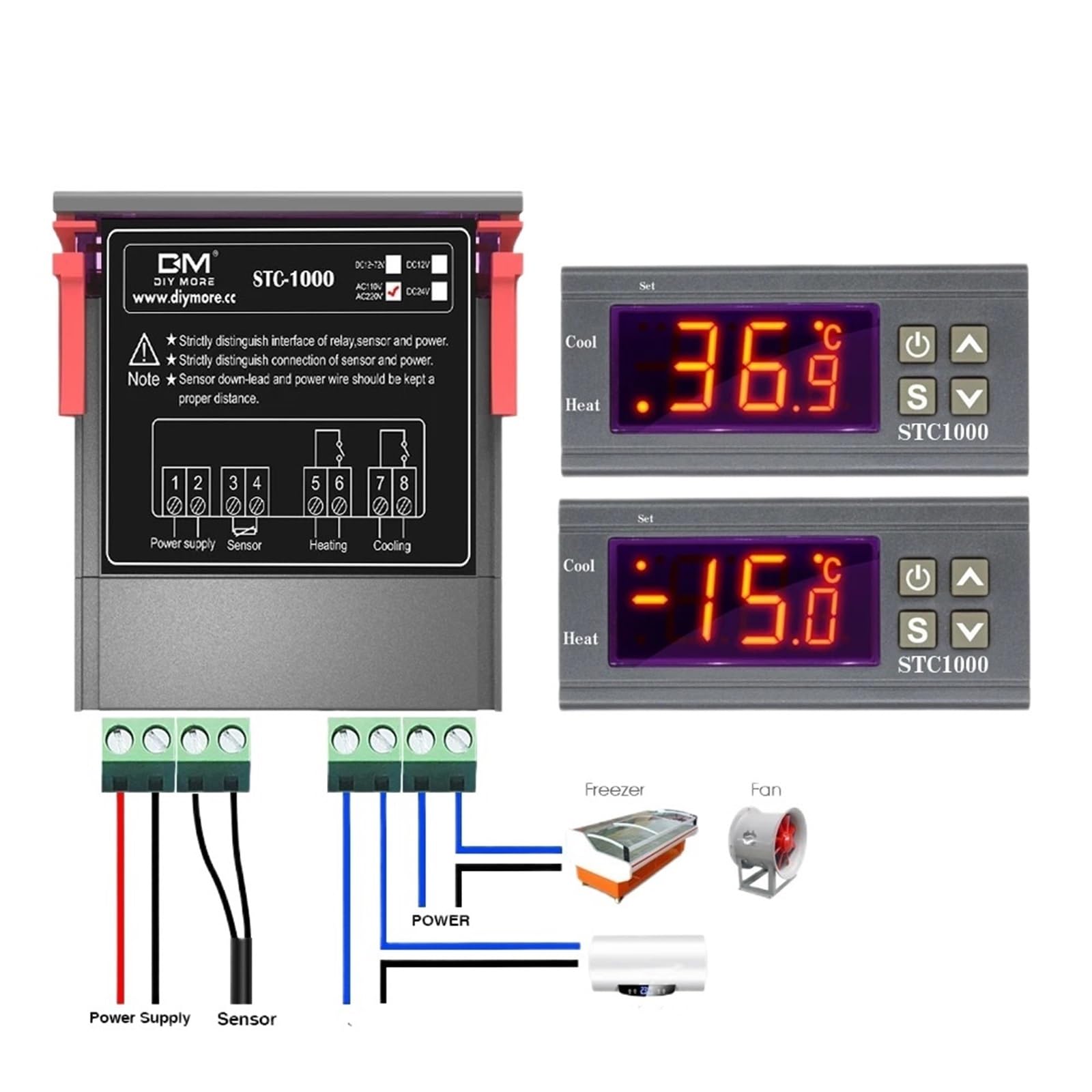 Termostato digital LED STC-1000 1000 for incubadora, controlador de temperatura, termorregulador, relé de calefacción y refrigeración, 12 V, 24 V y 220 V.(3 Pcs DC12V)