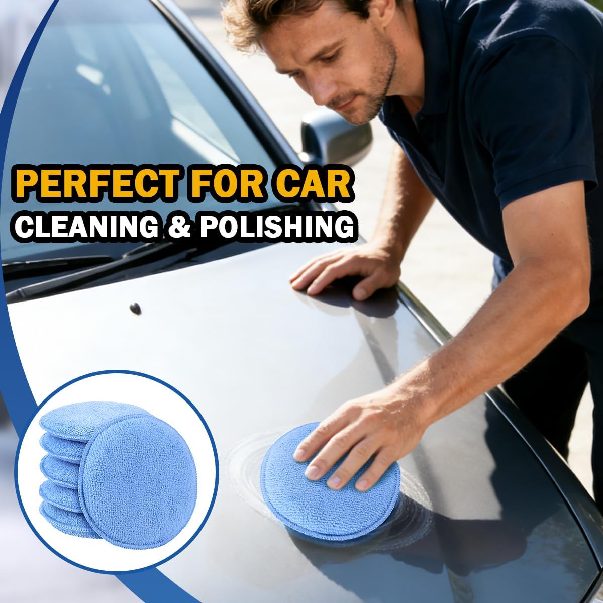 AIDEA Car Wax Applicator Pad, Microfiber Applicator Pad for Buffing & Detail Polishing, 6PK Round Foam Pads for Car Cleaning and Fine Polishing, 5 Inch
