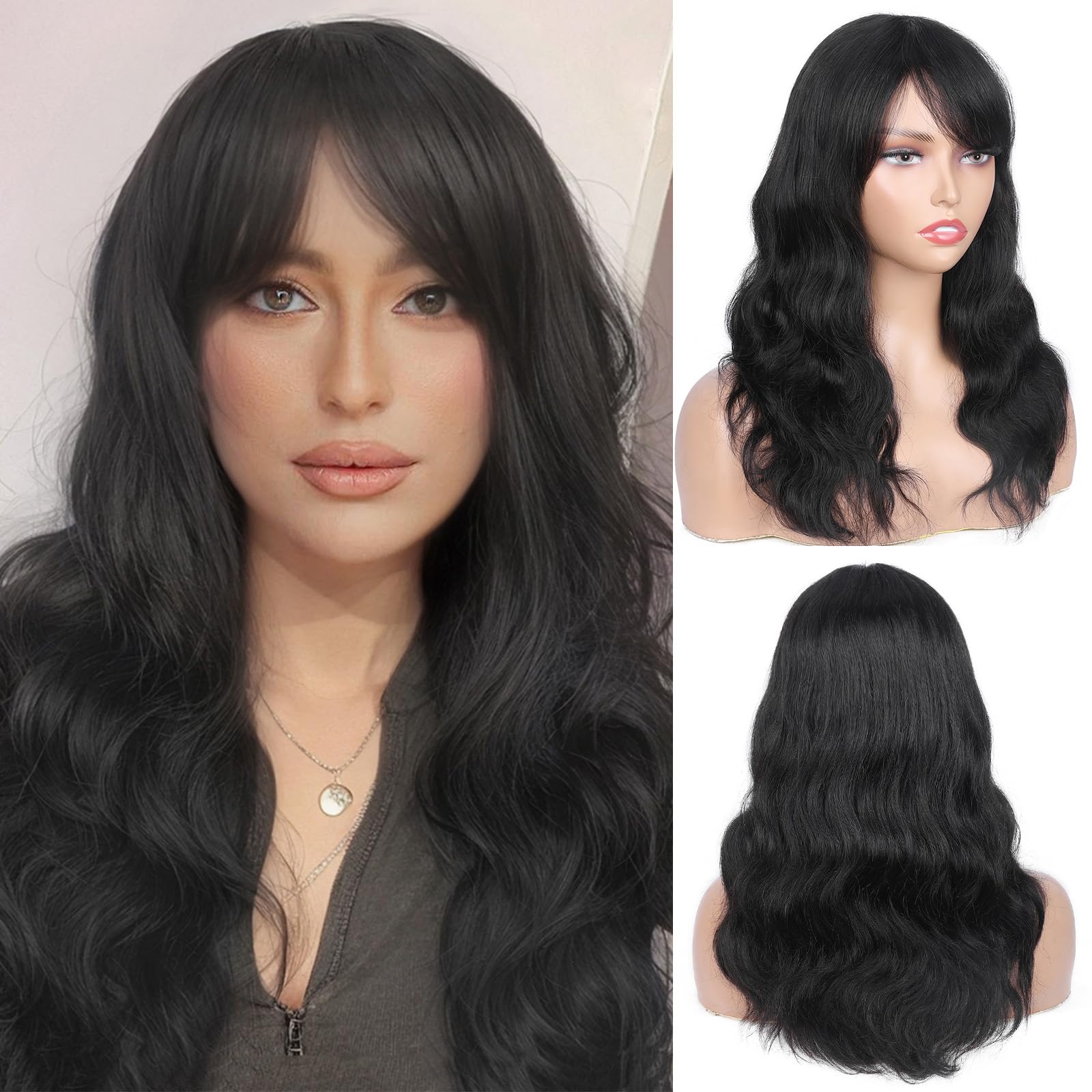 WIGNEE Natural Wavy Human Hair Wigs With Bangs Glueless Wigs Human Hair Lace Front Wigs Human Hair Body Wave Wig With Bangs Wigs For Black Women Human