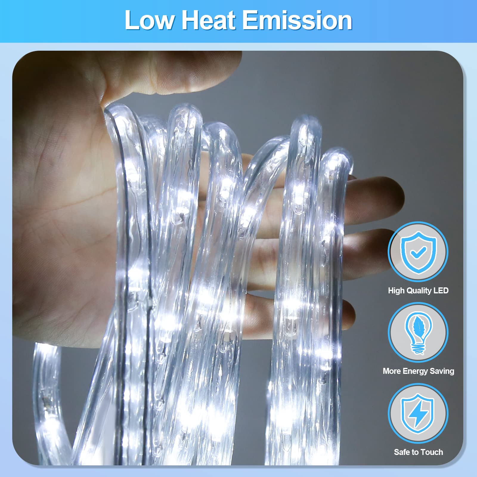 Ollewiellan Tubo luminoso a LED da 50 m, per esterni, 1200 LED, impermeabile, con timer e 8 modalità, per esterni, feste, matrimoni, Natale, luce decorativa (bianco freddo