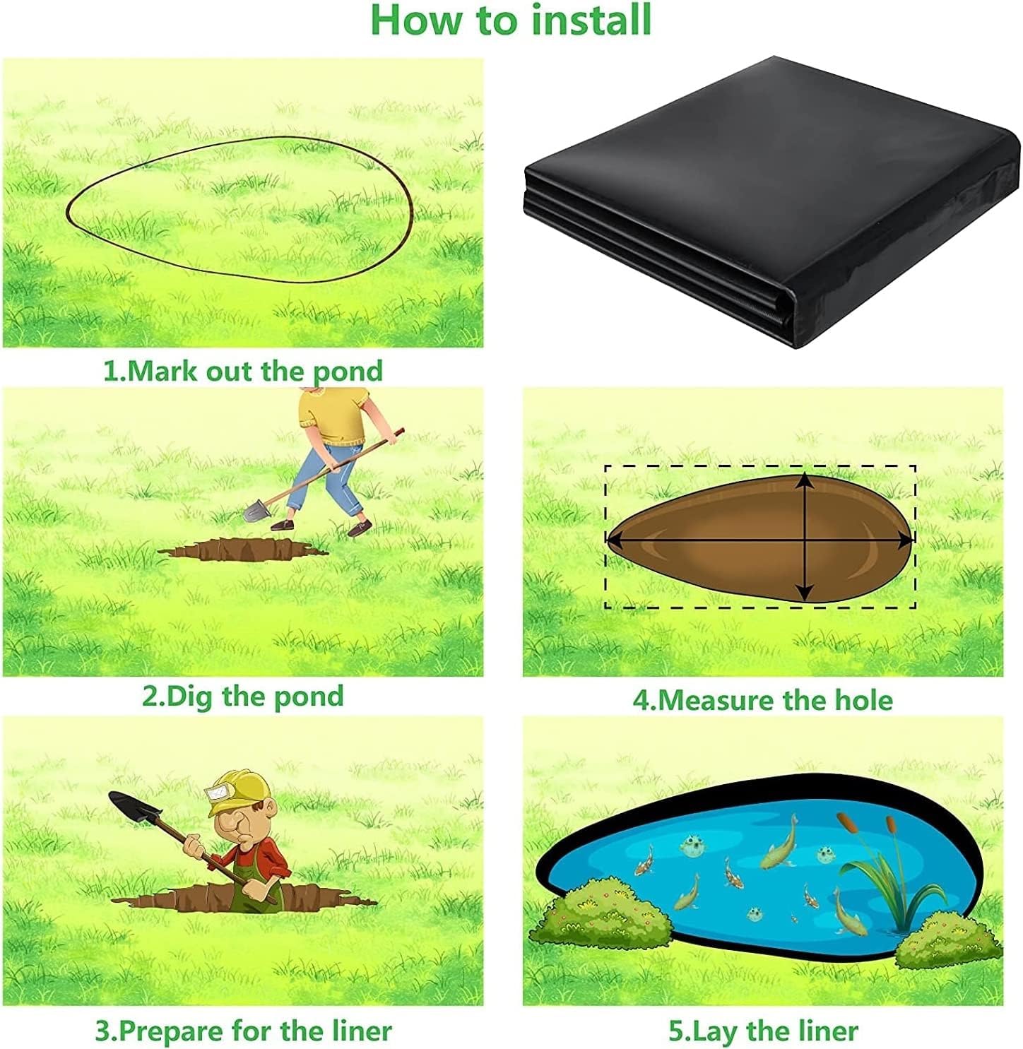 Flexible Pond Liner Black Waterproof Tarpaulin Hdpe Membrane Weed Resistant Tarpaulin for Waterfall Landscape Garden Pool Protective Lining (Size : 4x10m)