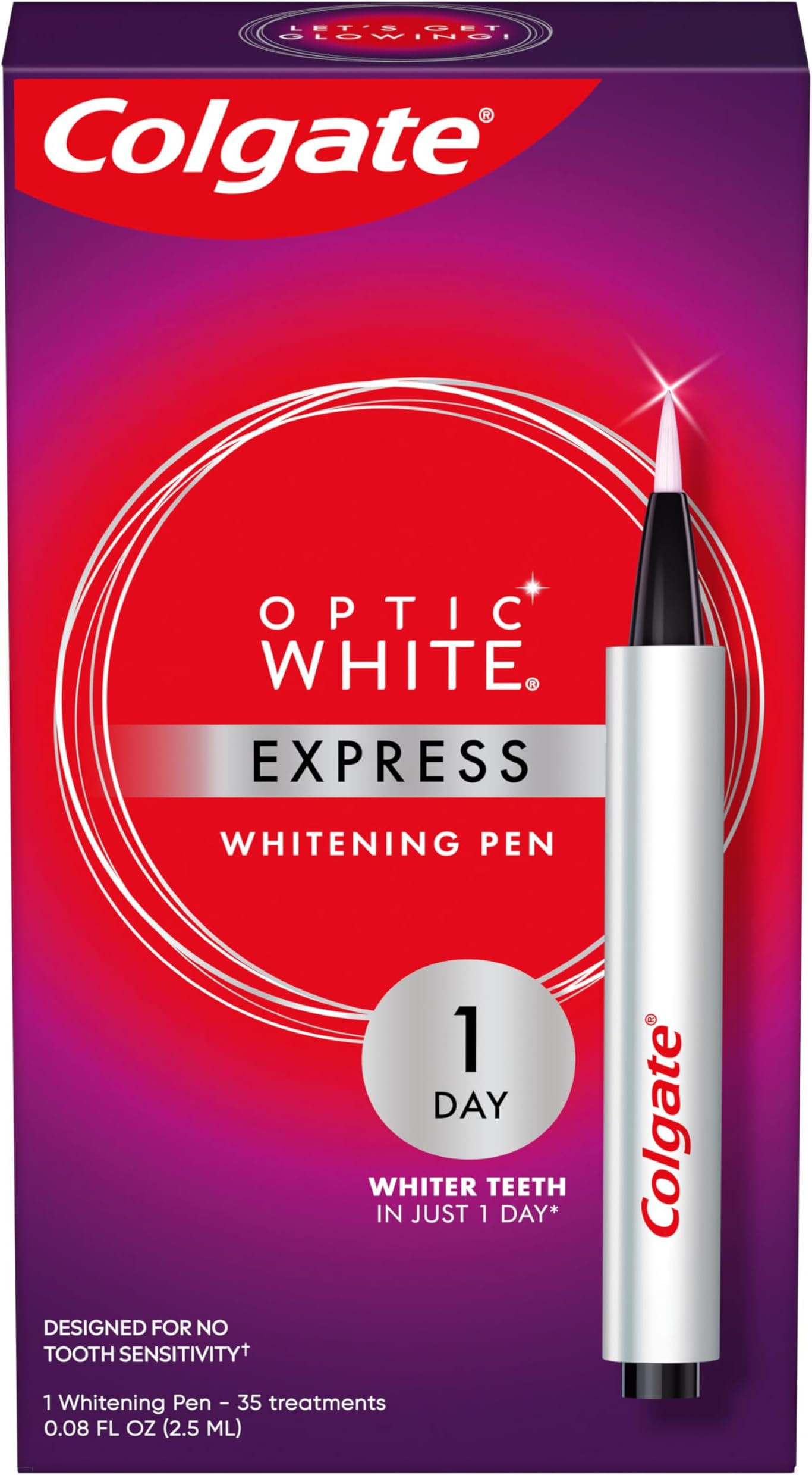 Optic White Express Teeth Whitening Pen with 35 Treatments, Enamel Safe, Designed for No Tooth Sensitivity, 0.08 oz