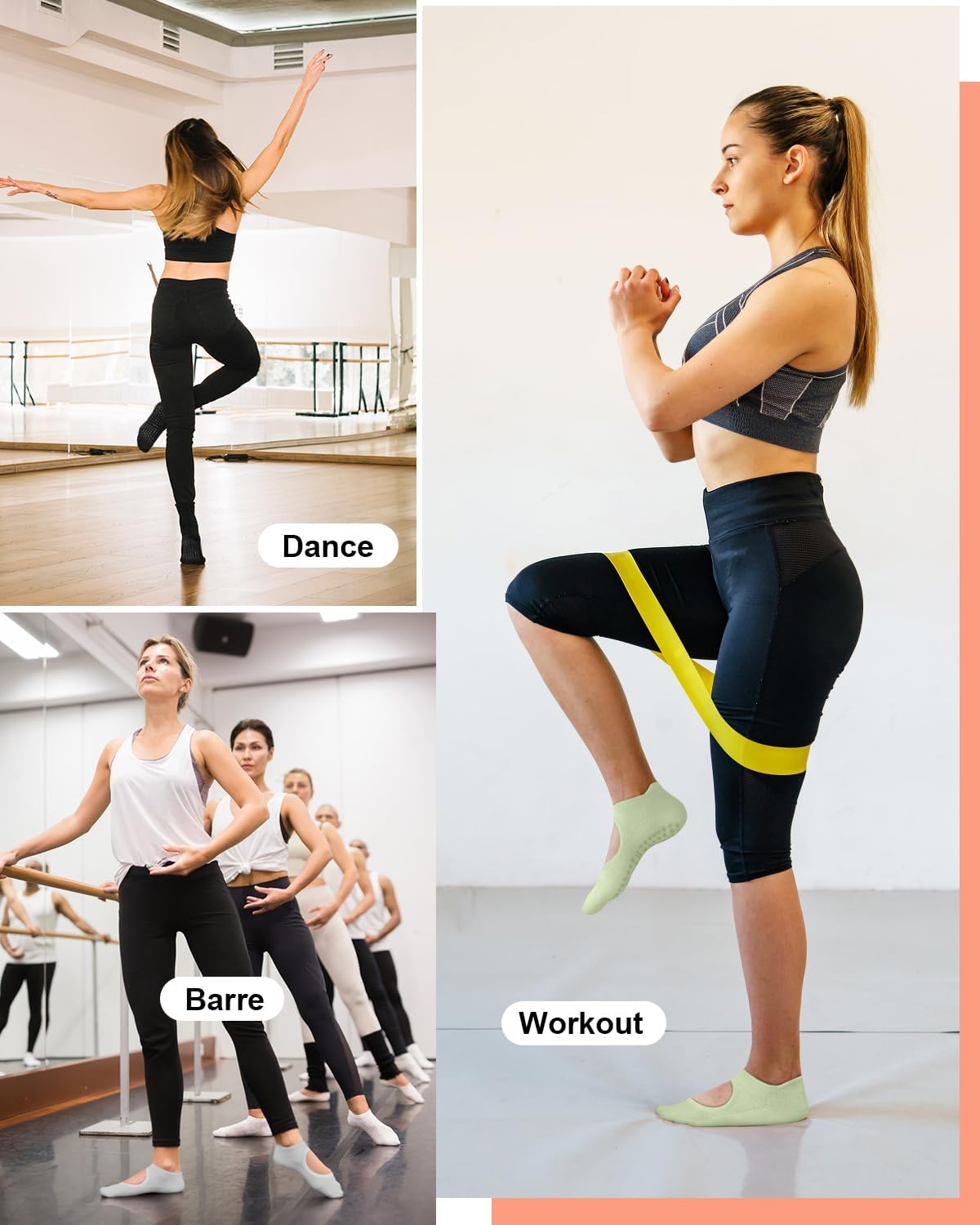 Aoliks Pilates Socks with Grips for Women 6 Pairs, Yoga Socks Non Slip Sock for Workout, Barre,Dance Pilates Gifts - Image 2