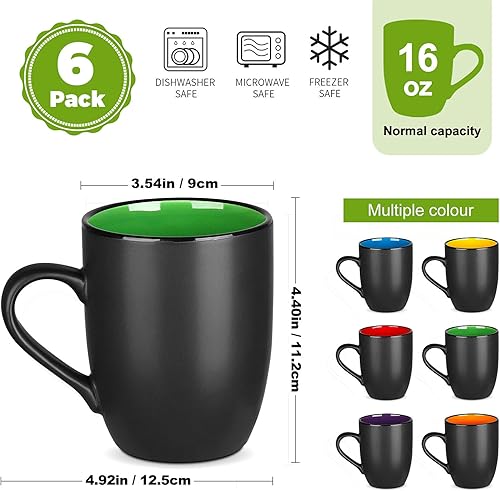 Miniatura 2 de DeeCoo - Juego de 6 tazas de café grandes de 16 onzas taza de porcelana negra mate tazas de cerámica de gran tamaño para restaurante café té jugo