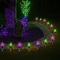 Vista 12 de Luces de camino de Halloween para exteriores, paquete de 10 luces de estaca para decoración de fiesta de Halloween con bombillas C9 transparentes