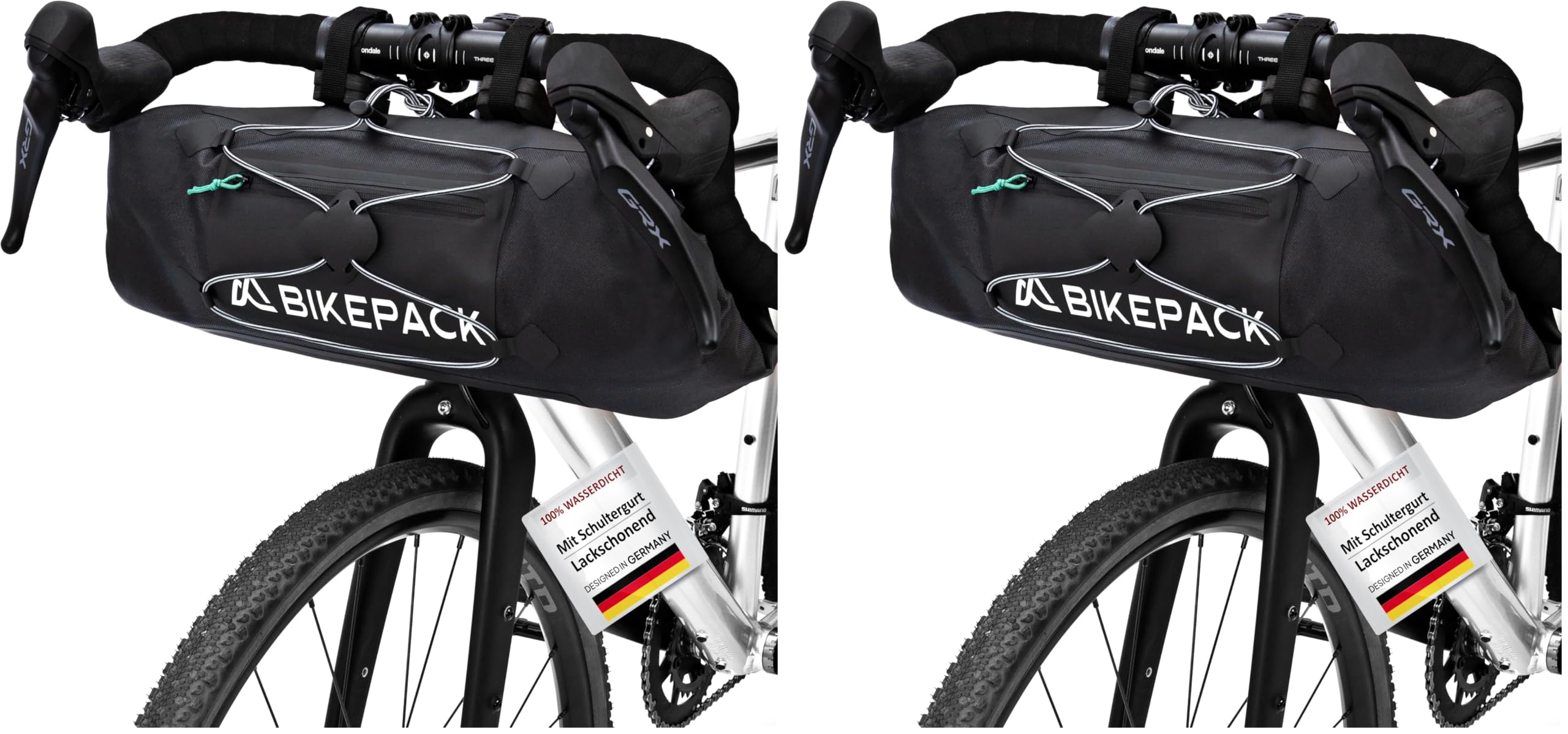BIKEPACK Lenkertasche Fahrrad 9,5 L wasserdicht – Bikepacking-Rolle mit Innentrennung & Handyfach – Gravel, Rennrad, MTB, E-Bike (Packung mit 2)