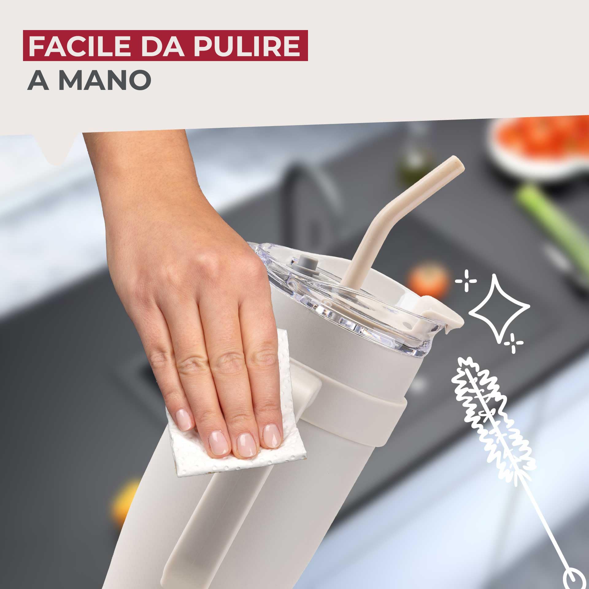 Fackelmann Bicchiere isolante XXL beige 1200 ml – per bevande fredde, in acciaio inox di alta qualità con isolamento a doppia parete e prolunga flessibile della cannuccia