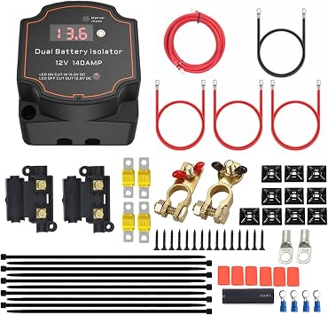 Heart Horse 3m Split Charge Relay Kit,12V 140Amp Smart Dual Battery Isolator Kit Manual/Auto Modes VSR-Voltage Sensitive Relay Kit with LED Screen, Voltage Display for Truck,SUV,RV,ATV,UTV,Boat
