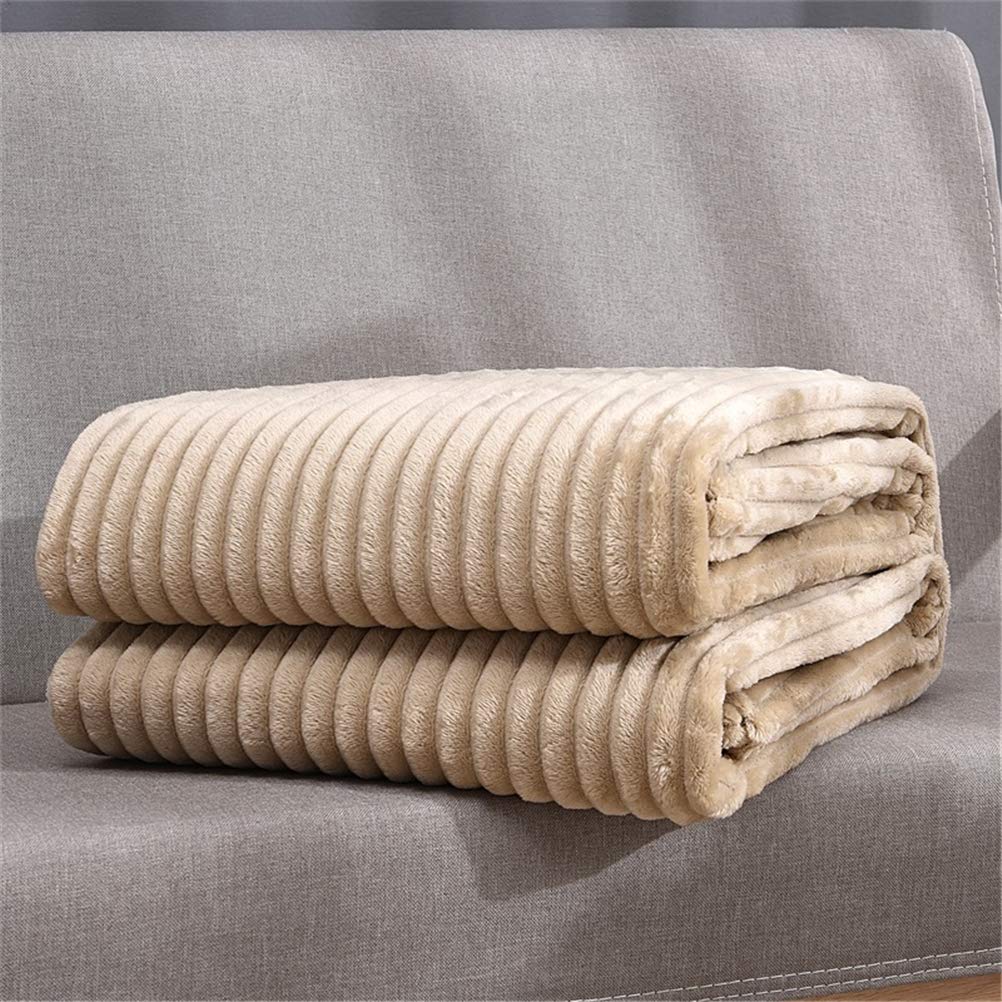 Couverture plaid beige 150x200 cm en microfibre de flanelle douce pour canapé et lit