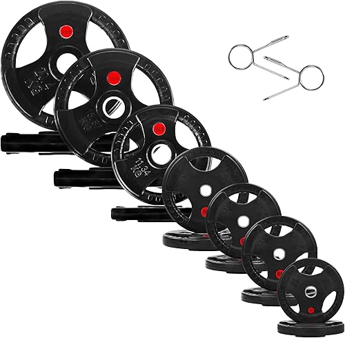 Fitvids Olympic Cast Iron 2-Inch Weight Plates for Strength Training & Weightlifting Home Gym, 255 Pounds Set, Multiple Packages