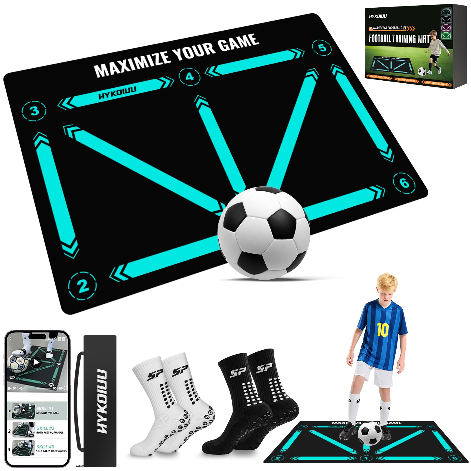 Football Training Mat With Training Video Anti-Slip Sports Socks Football Skills Mat Mastery Footstep Agility Pad To Boost Speed, Strength & Coordination Football Training Equipment Mastery Mats