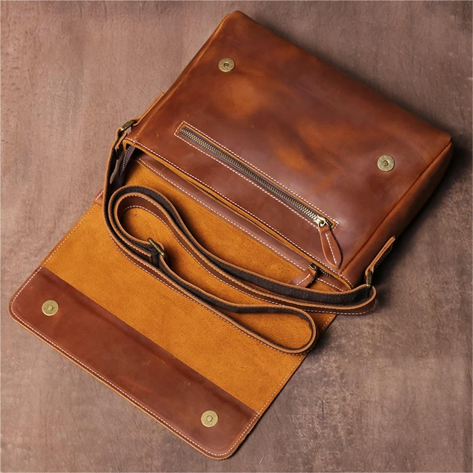 Borsa per Documenti Ufficio Borsa a tracolla vintage da uomo, in vera pelle, con patta semplice, in pelle di mucca