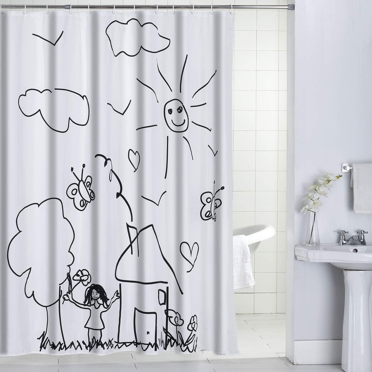 huangcheng Shower Curtain Blue Fabric Bath Curtain with Hooks for Bathroom,72x72INCH