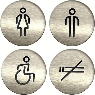 DOJA Barcelona | Toiletten Gäste WC Schild Aufkleber | Damen+Herren+Behinderten+Rauchen Verboten | Farbe Grau | 100mm Ø | Toilettenschilder | Piktogramm | Selbstklebend WC-Tuerschild Toilettenschild