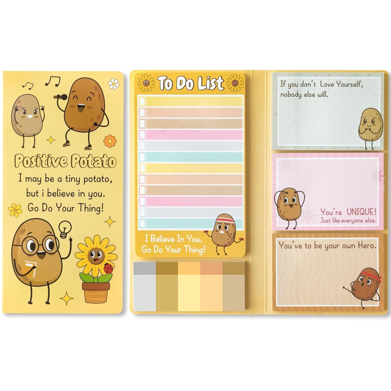 450 Sheet Potato Sticky Notes Set, Positive Self-Stick Notes Pads with to Do List and Motivational Quotes,Cute Cartoon Sticky for Student Kid Teacher Office School