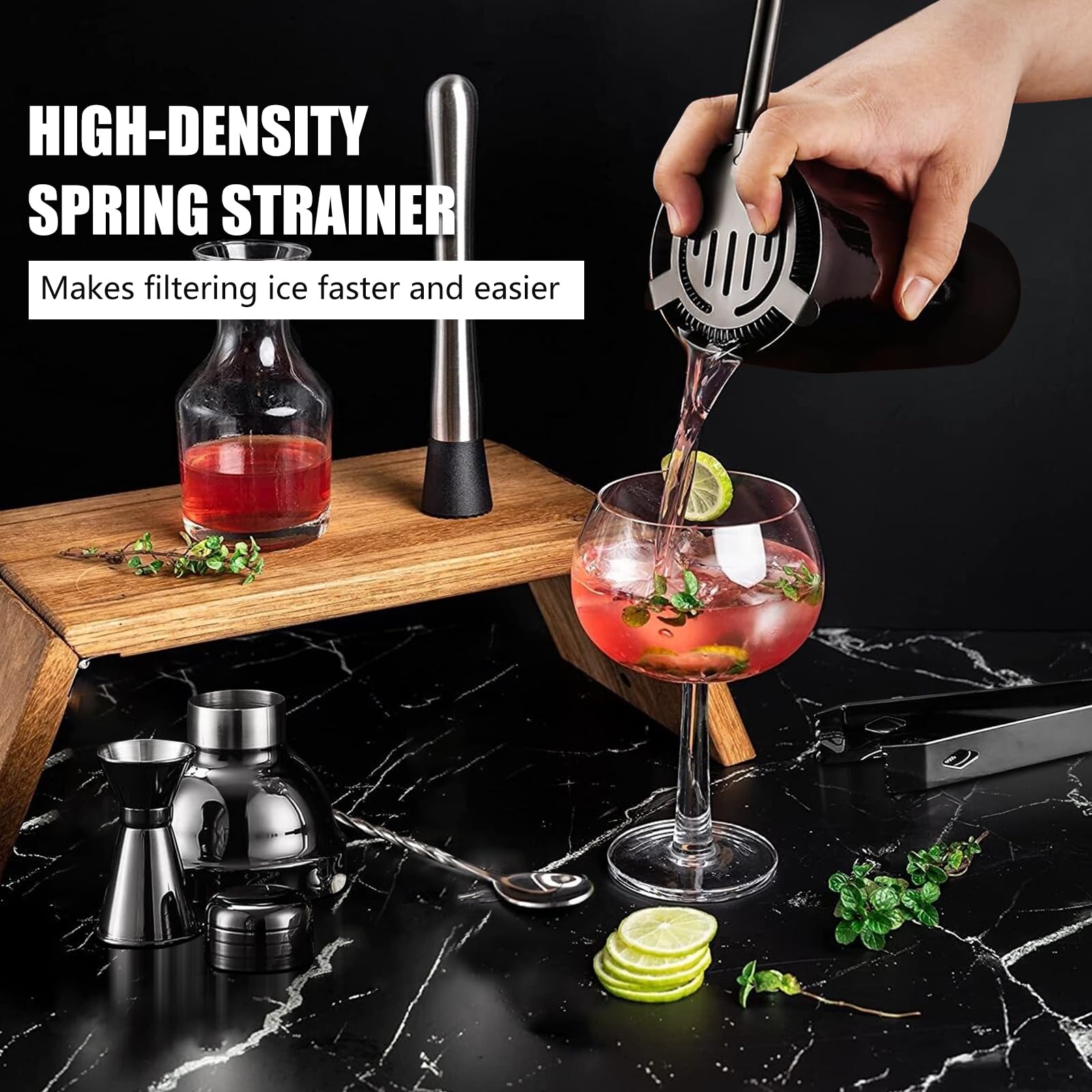 AOKITO Cocktail Shaker Set, 12 Teiliges Edelstahl Cocktail Bar Set Barzubehör, 750ml Cocktailshaker, Barkeeper Zubehör Set, Cocktails Mixer Set, mit Holzständer für Zuhause Oder die Bar, Cocktailbuch